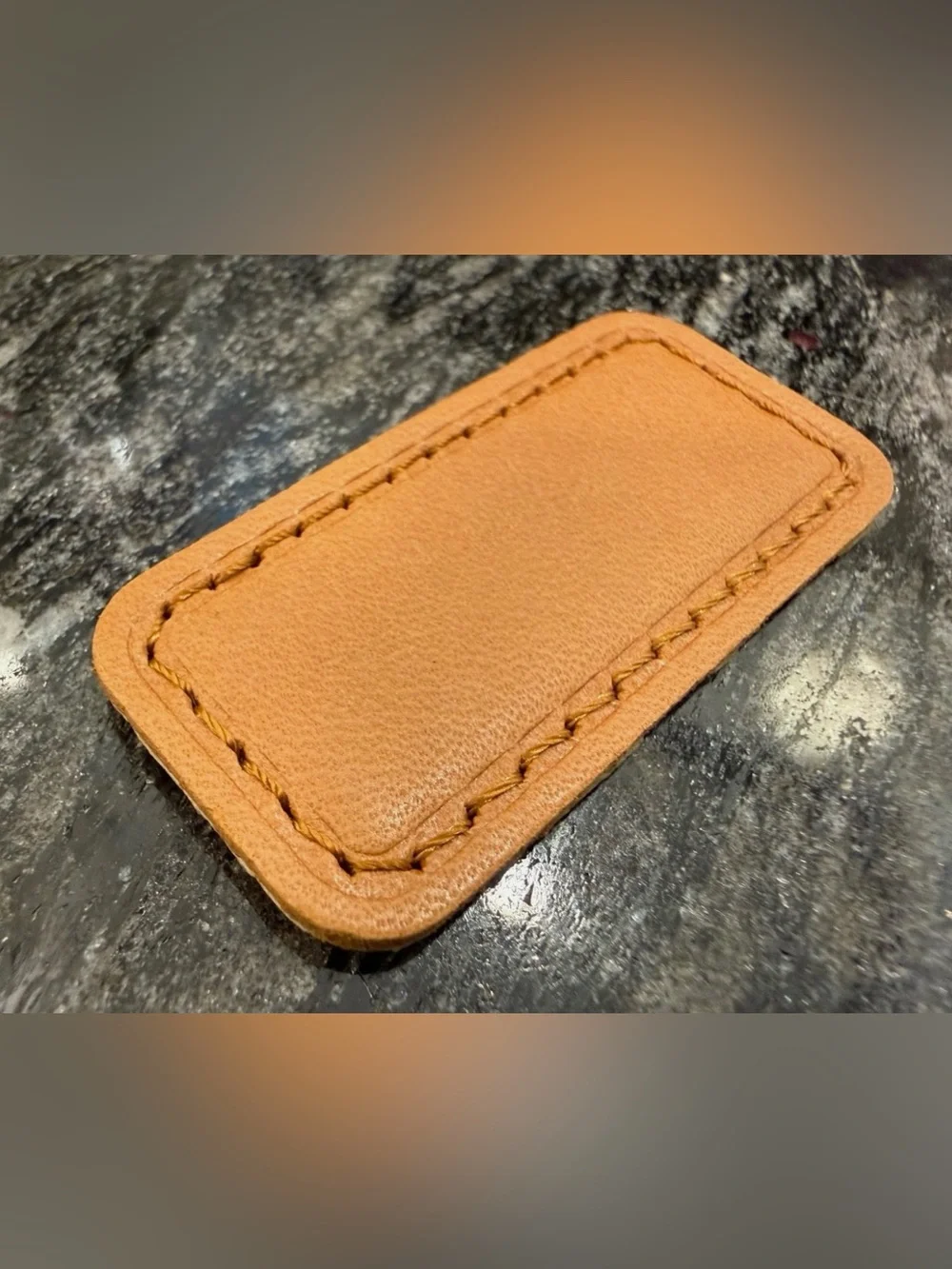 NEW Tumi Extra Small 2” x 15/16” Leather Monogram Patch - CAMEL TAN color